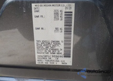 2020 Nissan Leaf S 40 Kwh из США, поврежденный, VIN 1N4AZ1BP1LC309690